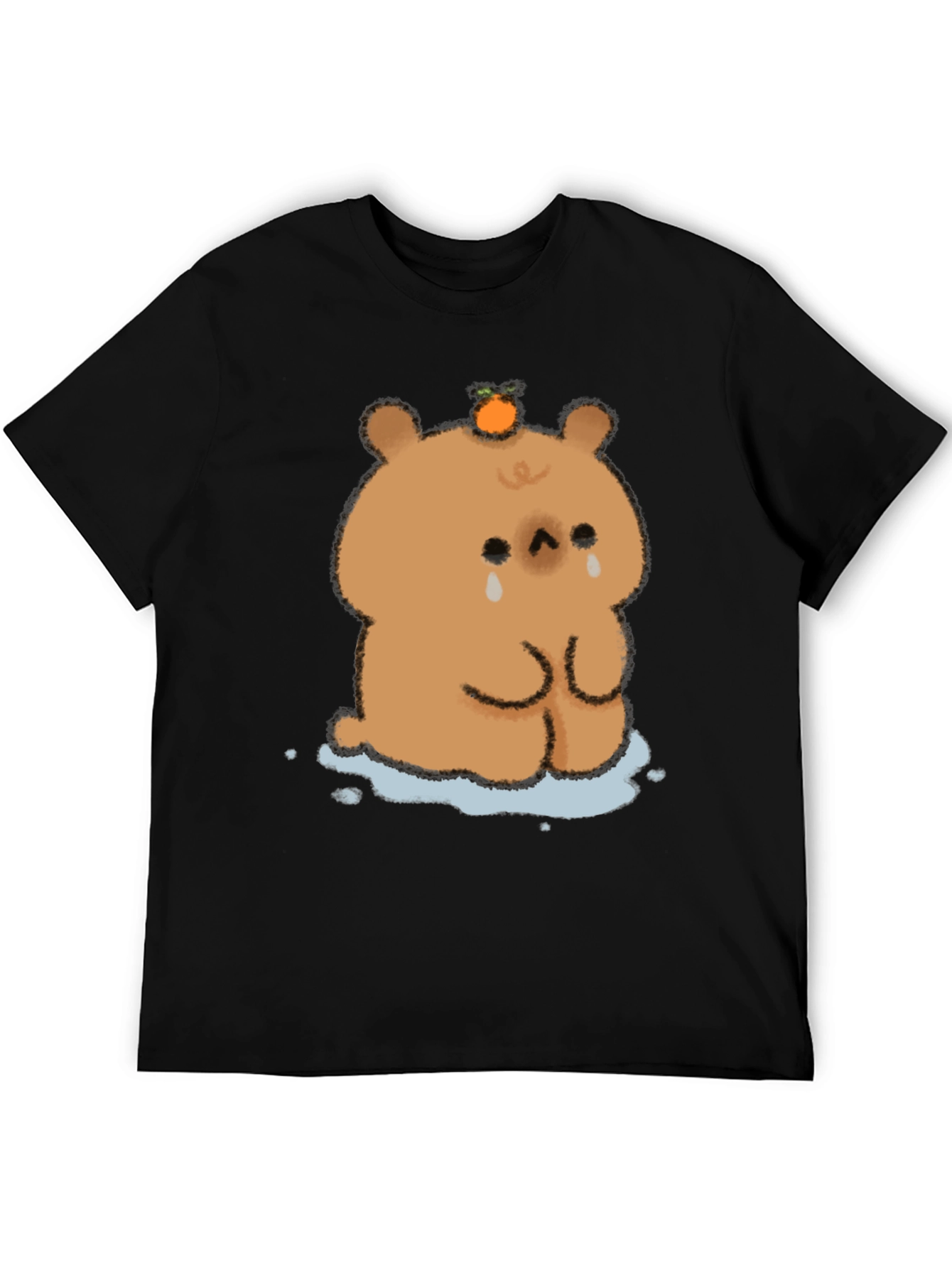 Sad Bear Orange Head Black T-Shirt