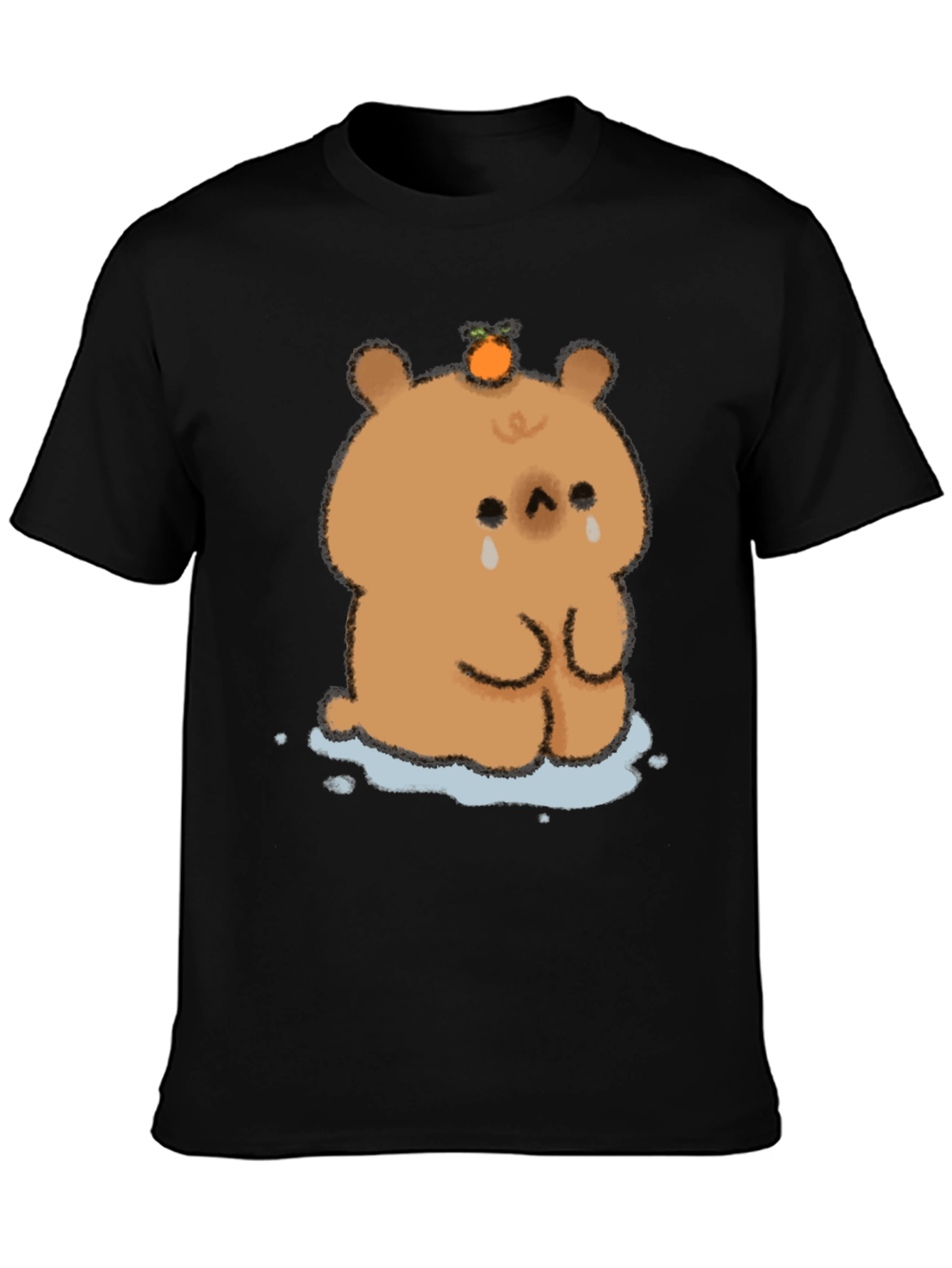 Sad Bear Orange Head Black T-Shirt