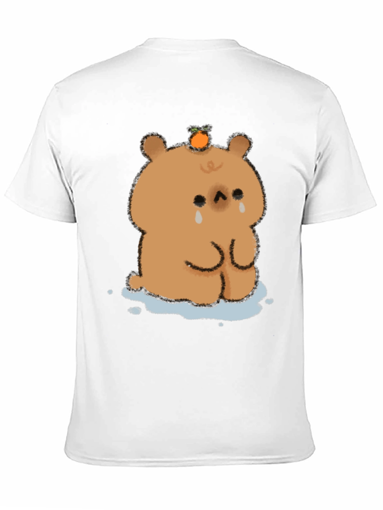 Sad Bear Orange Head Black T-Shirt