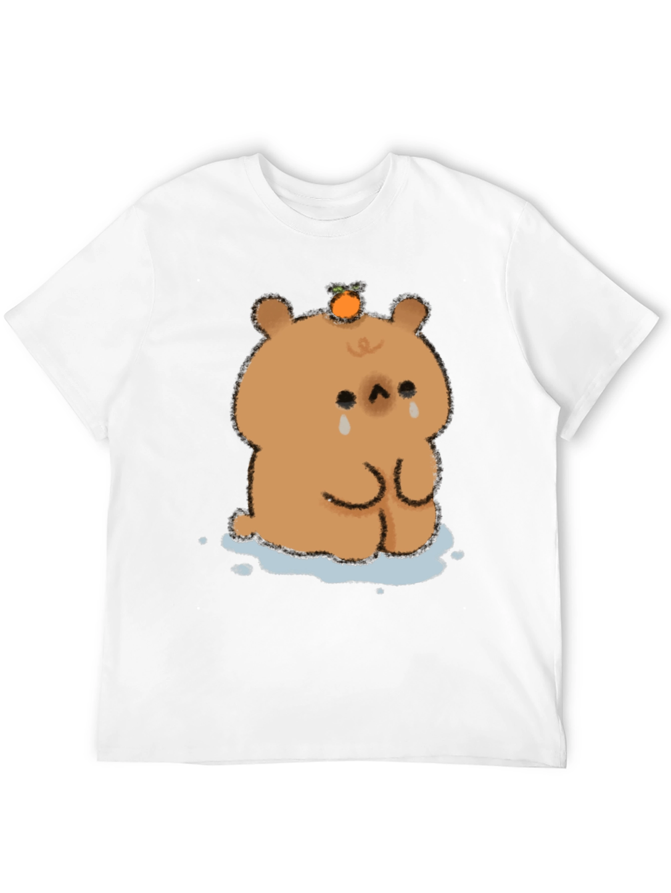 Sad Bear Orange Head Black T-Shirt