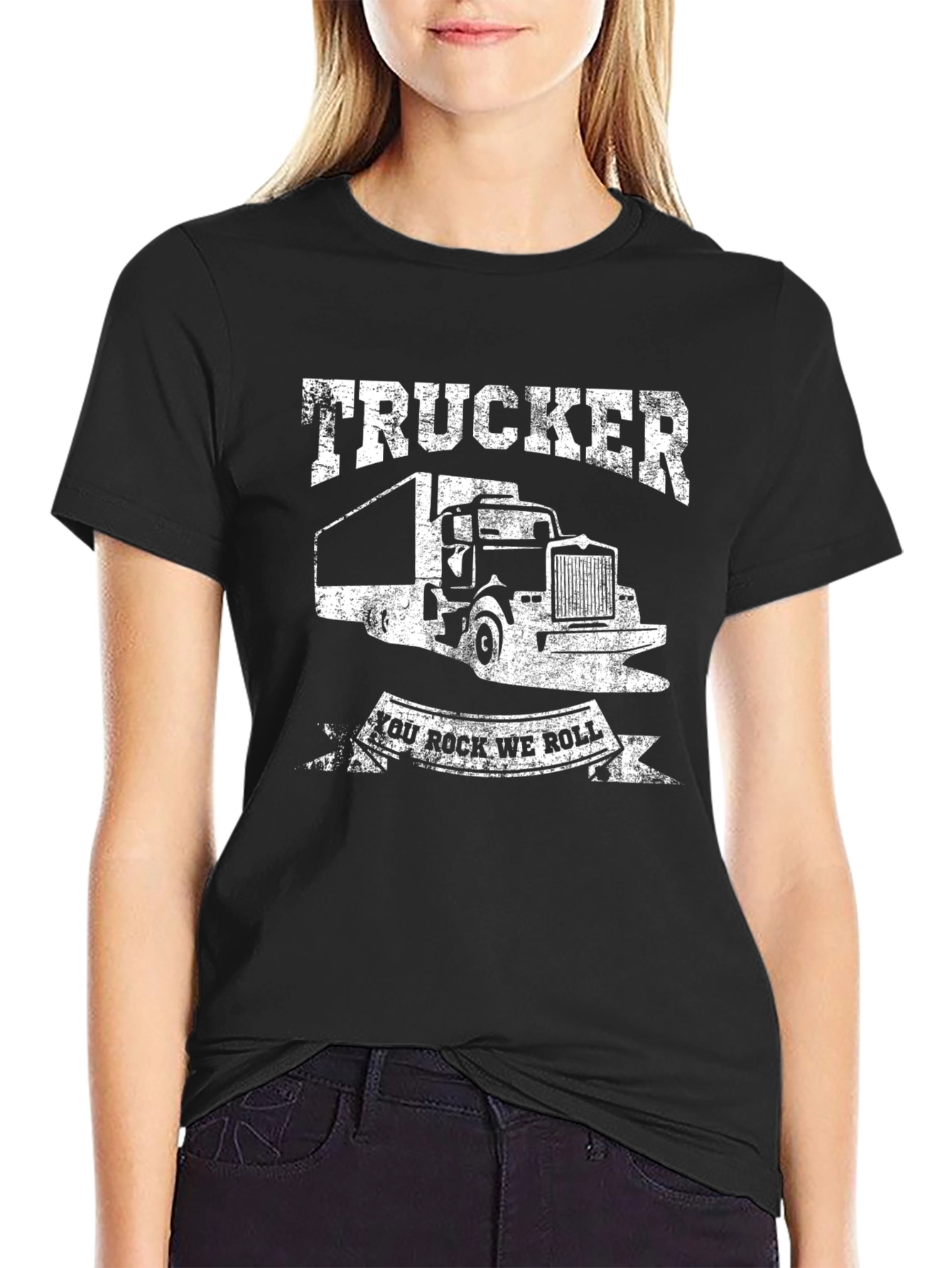 Trucker You Rock We Roll Black T-Shirt