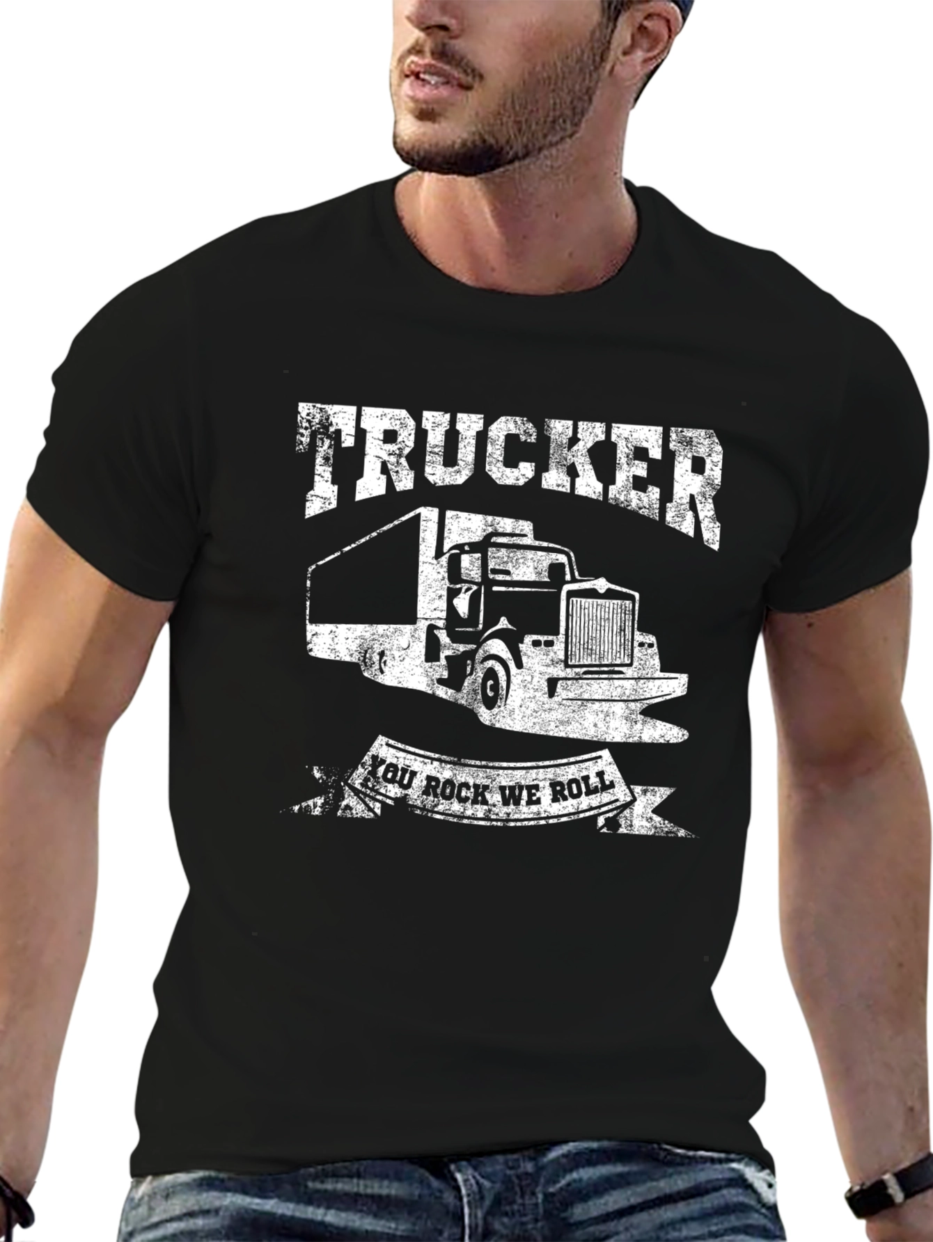 Trucker You Rock We Roll Black T-Shirt