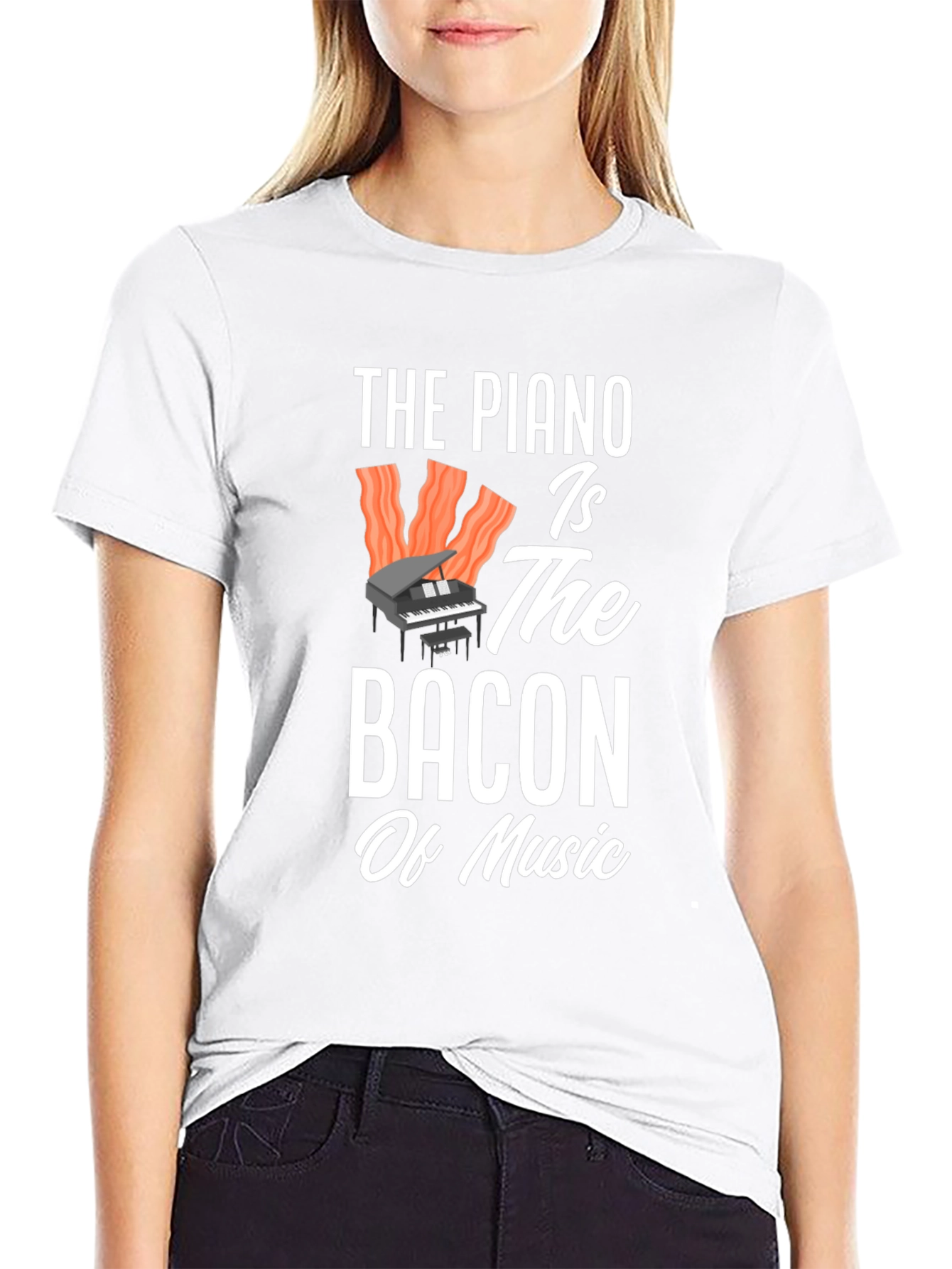 Piano Bacon Music Graphic T-Shirt