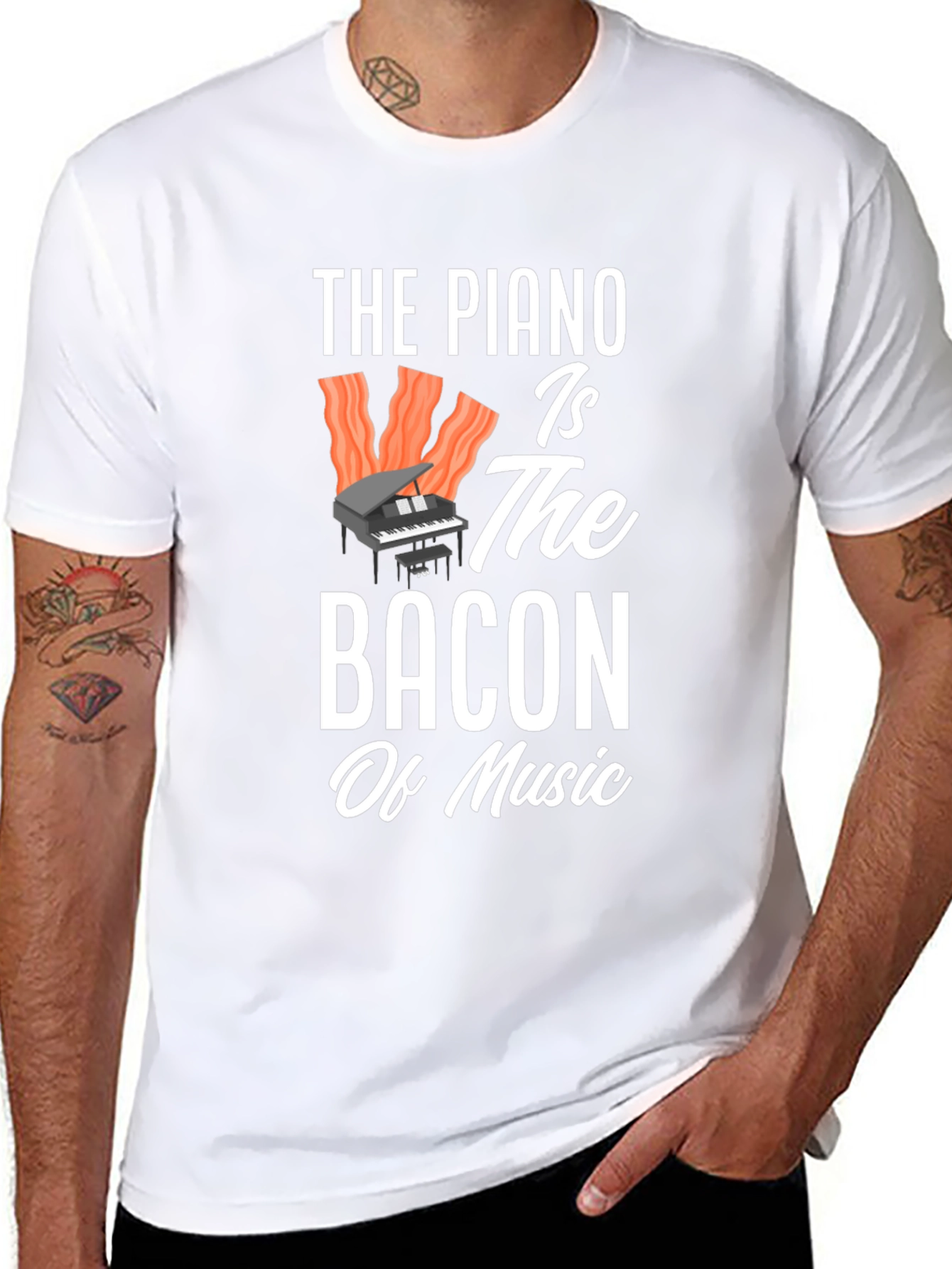 Piano Bacon Music Graphic T-Shirt