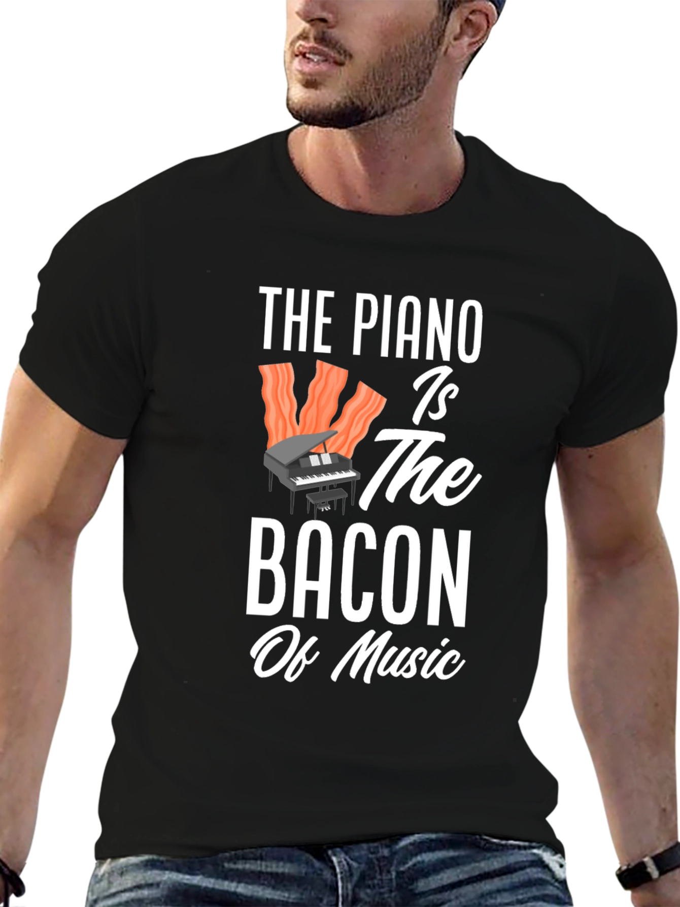 Piano Bacon Music Graphic T-Shirt