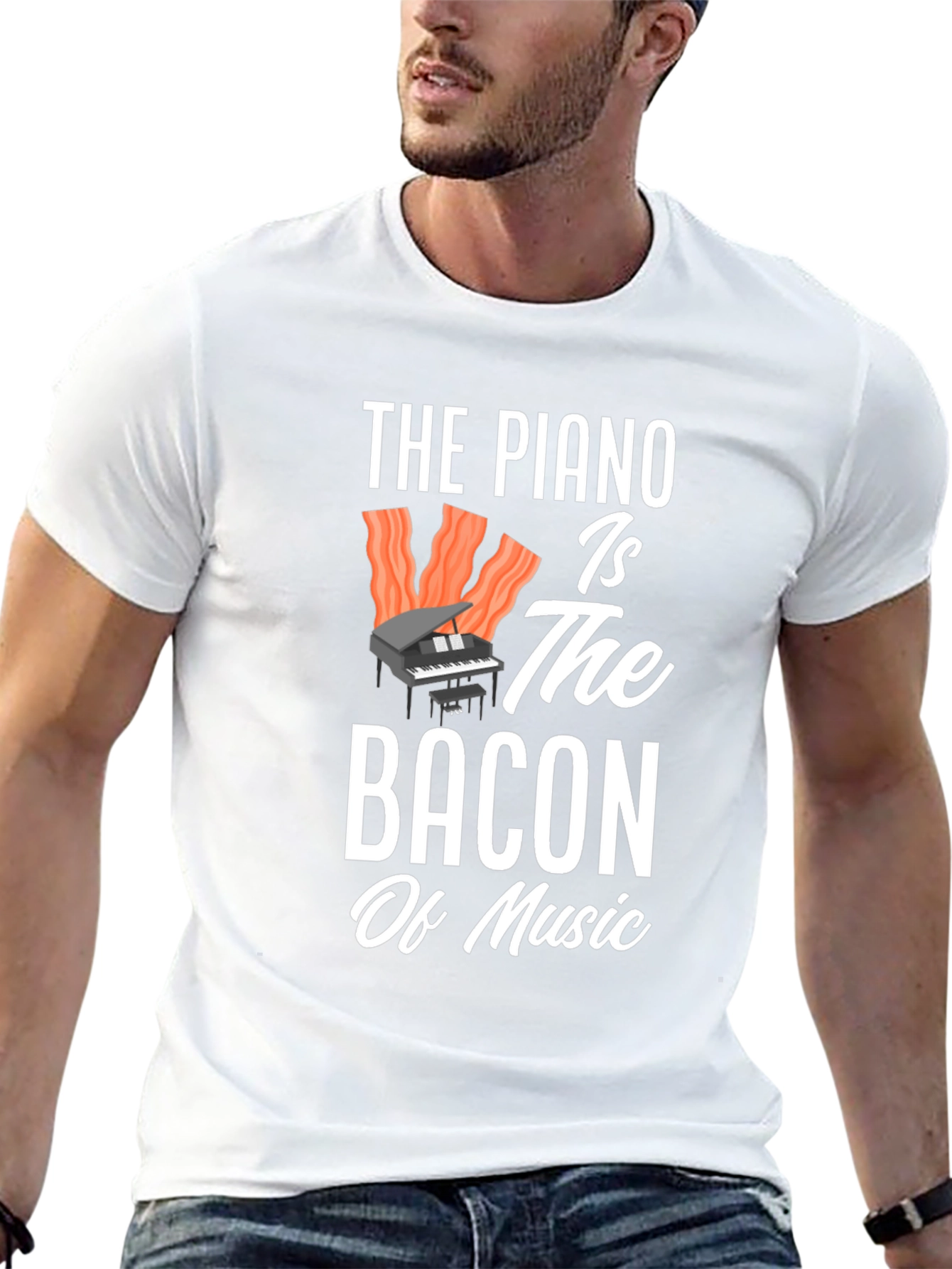 Piano Bacon Music Graphic T-Shirt