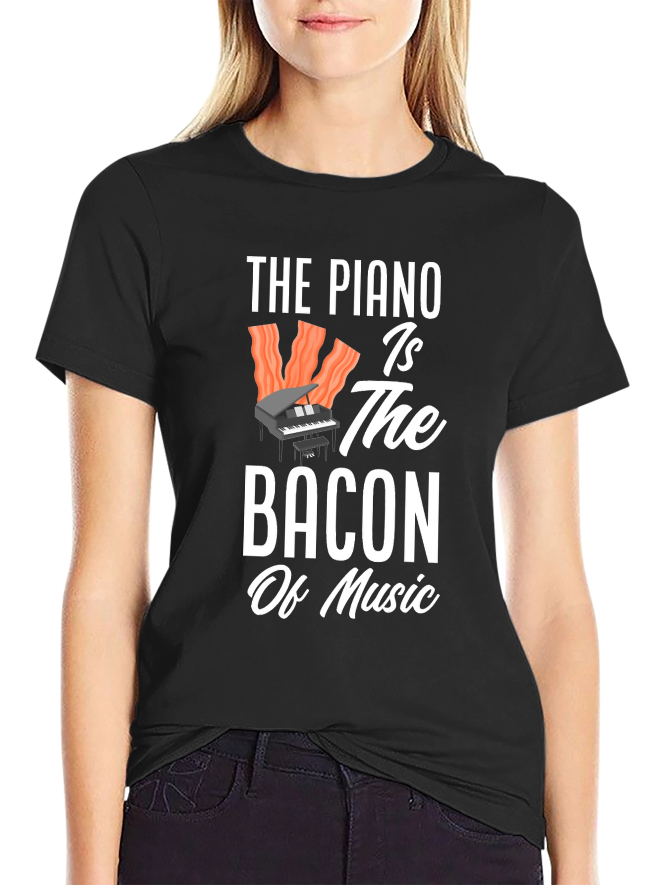 Piano Bacon Music Graphic T-Shirt
