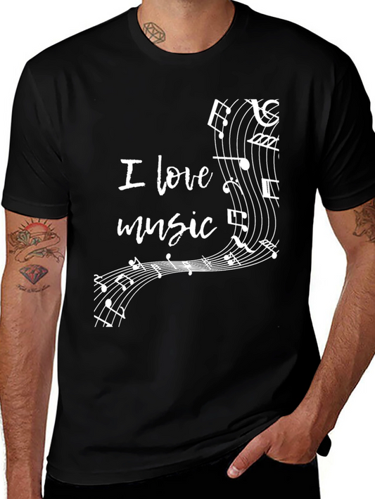 I Love Music T-Shirt - Black Cotton Tee