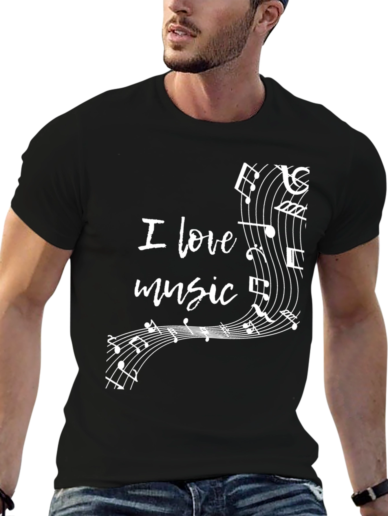 I Love Music T-Shirt - Black Cotton Tee