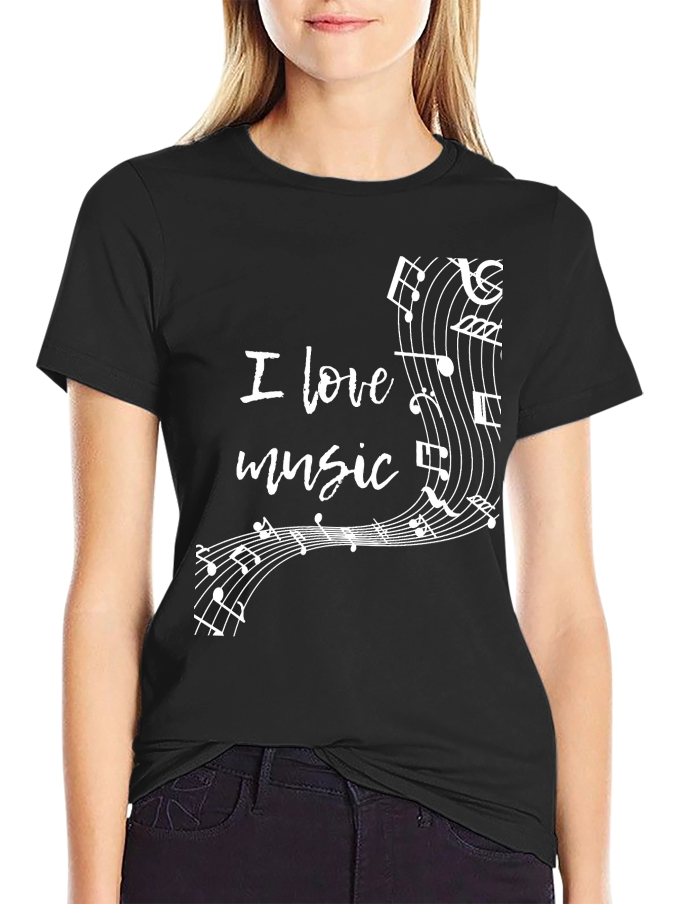 I Love Music T-Shirt - Black Cotton Tee