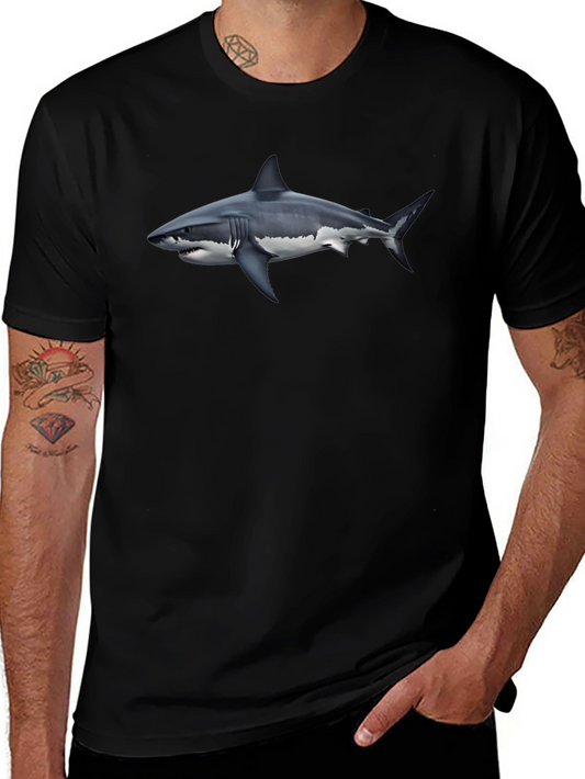 Great White Shark Graphic Tee - Black Cotton Shirt