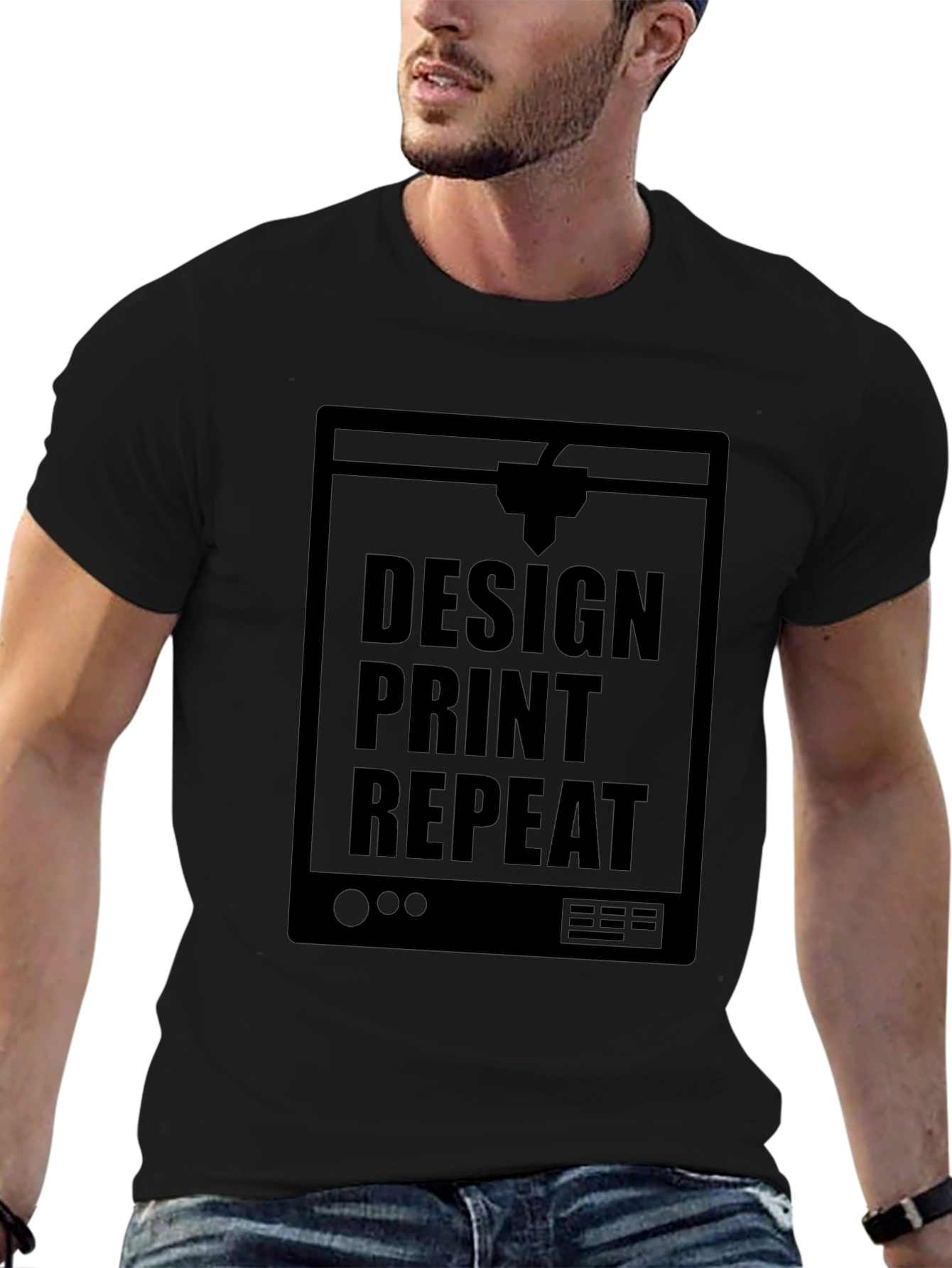 Design Print Repeat Black T-Shirt