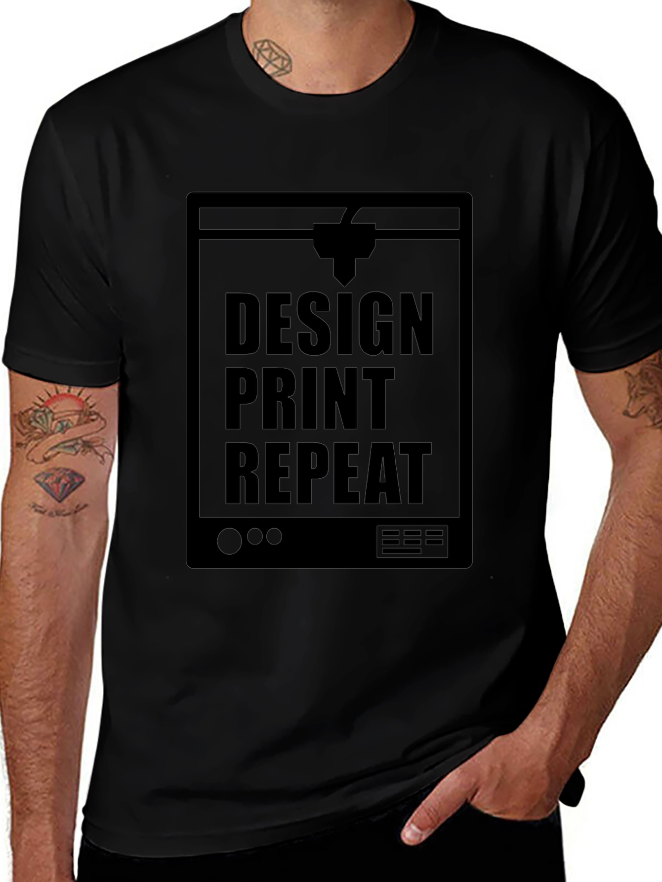 Design Print Repeat Black T-Shirt