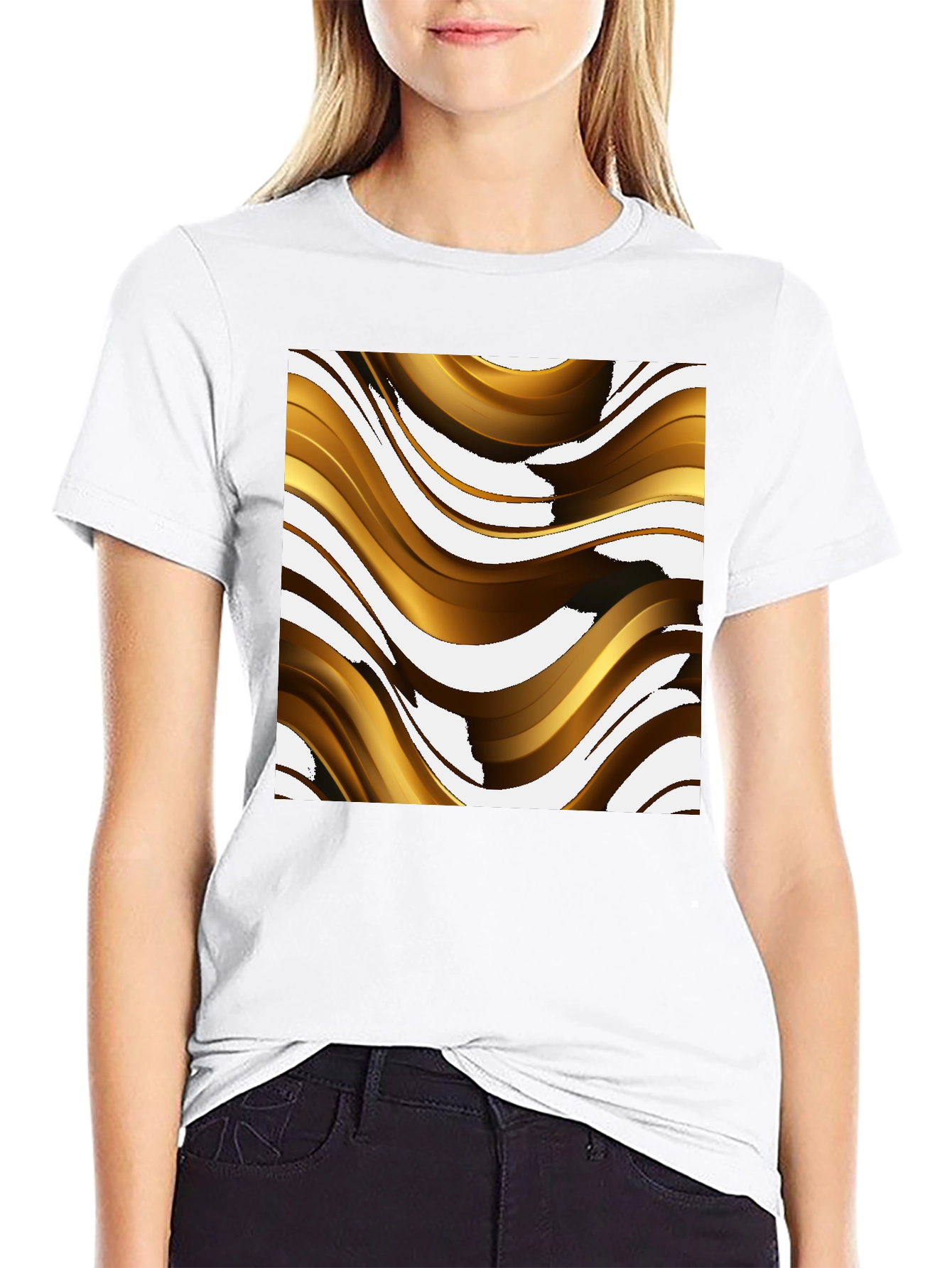 Abstract Gold Wave Graphic Tee - Modern Design