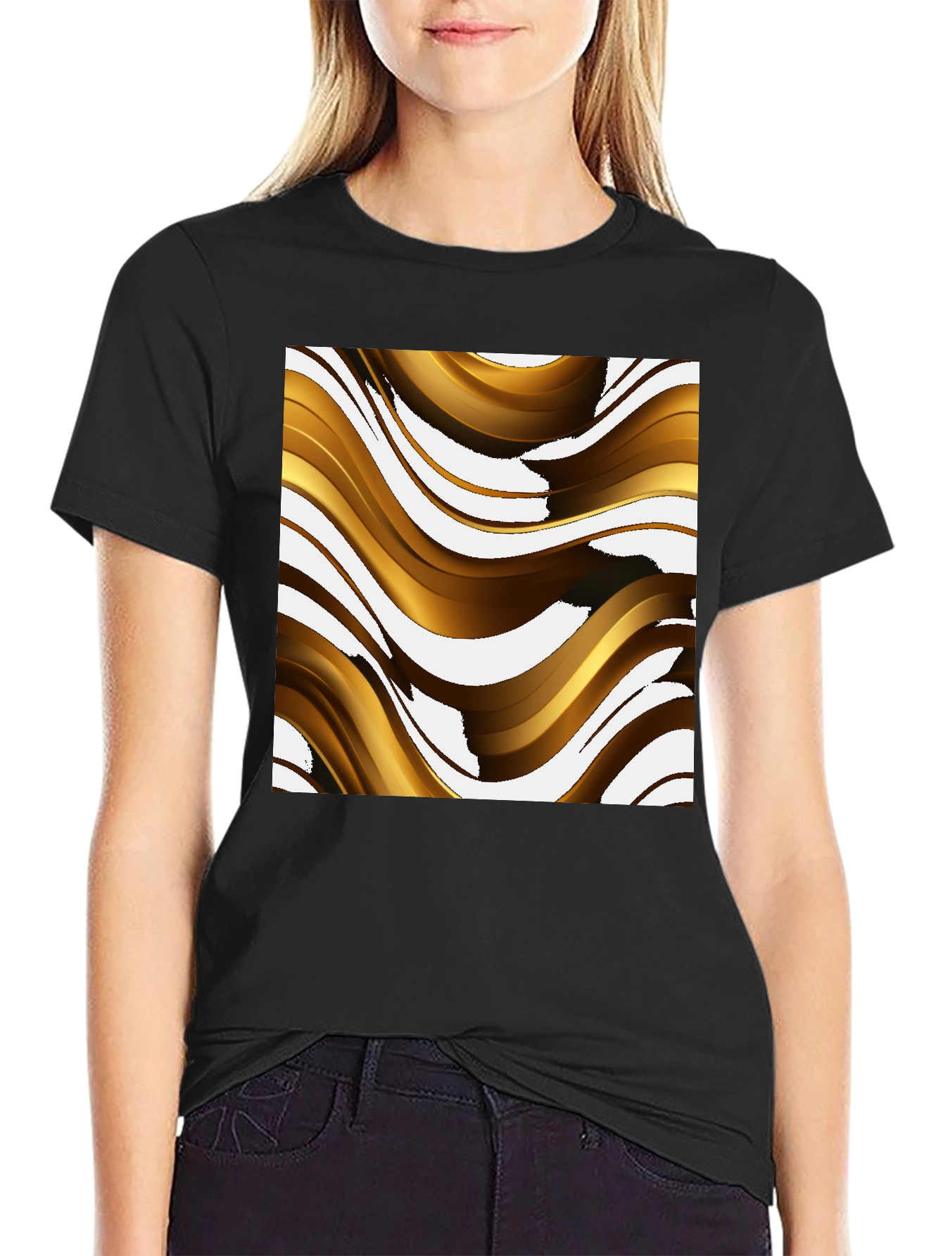 Abstract Gold Wave Graphic Tee - Modern Design