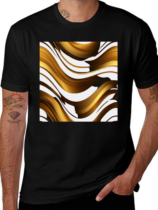 Abstract Gold Wave Graphic Tee - Modern Design