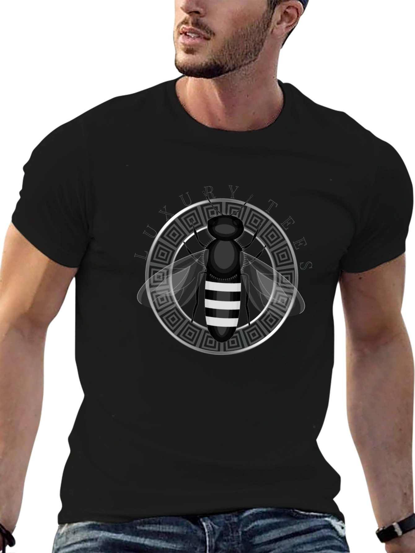Black Graphic Tee - Stripped Bee Design