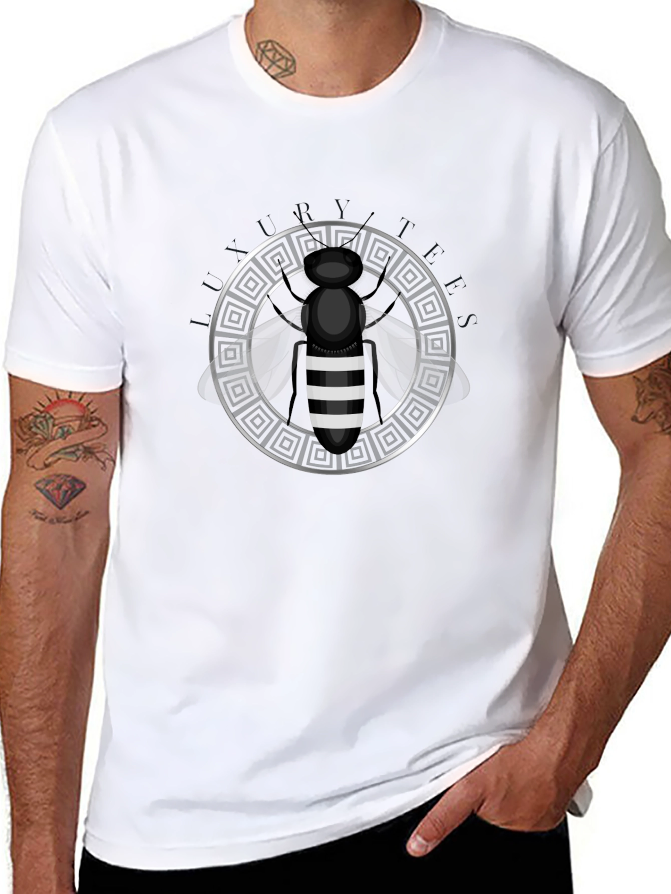 Black Graphic Tee - Stripped Bee Design