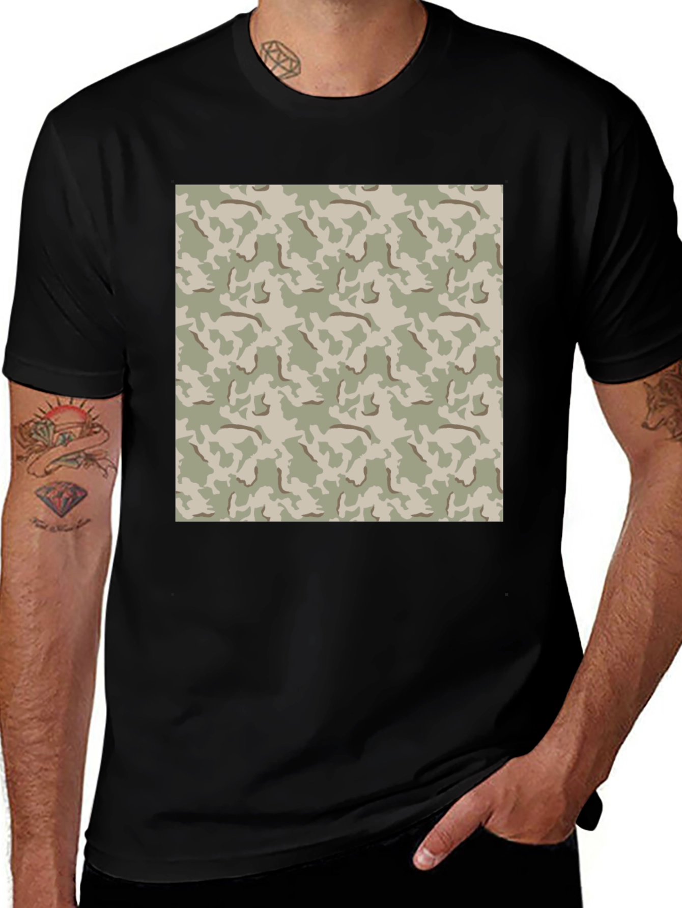 Camouflage Pattern Black T-Shirt