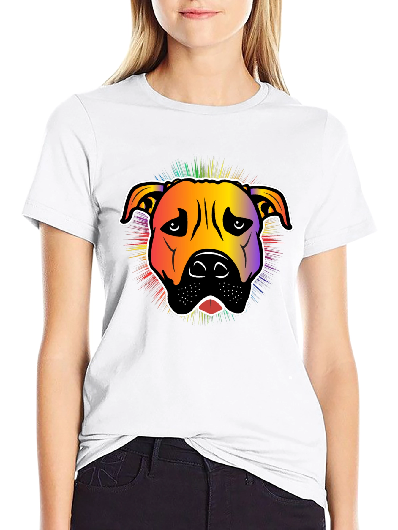 Rainbow Pitbull Graphic T-Shirt - Stylish Dog Lover Tee