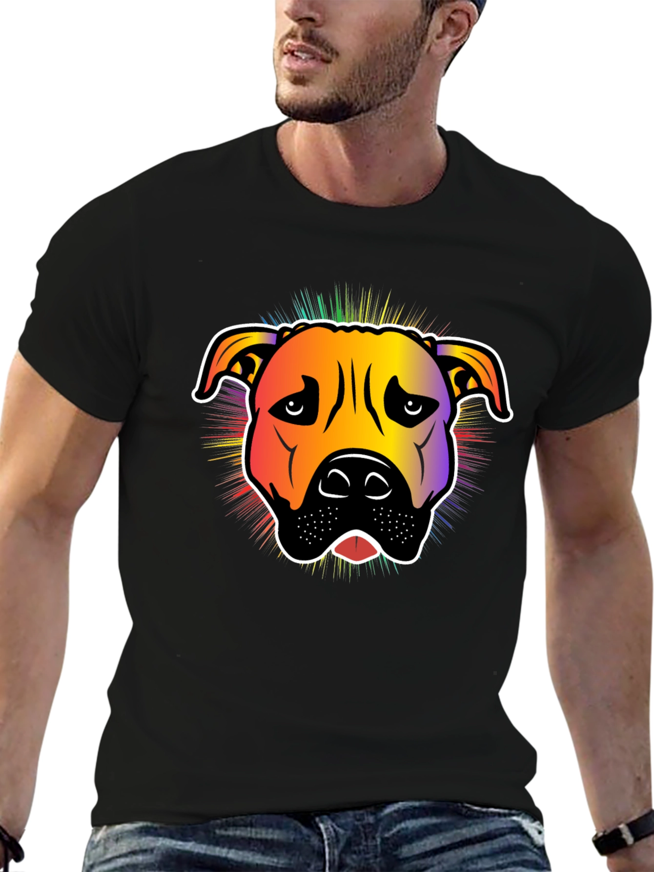 Rainbow Pitbull Graphic T-Shirt - Stylish Dog Lover Tee