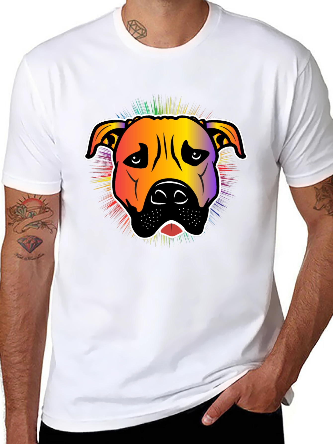 Rainbow Pitbull Graphic T-Shirt - Stylish Dog Lover Tee