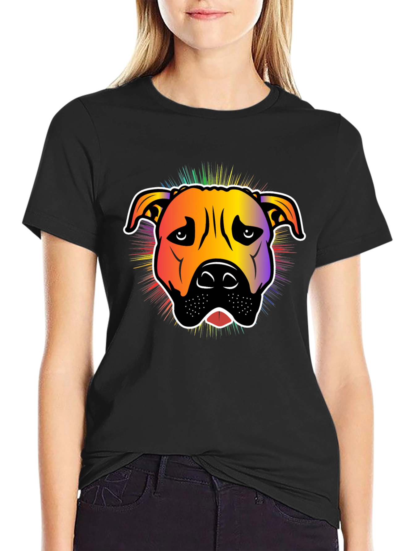 Rainbow Pitbull Graphic T-Shirt - Stylish Dog Lover Tee