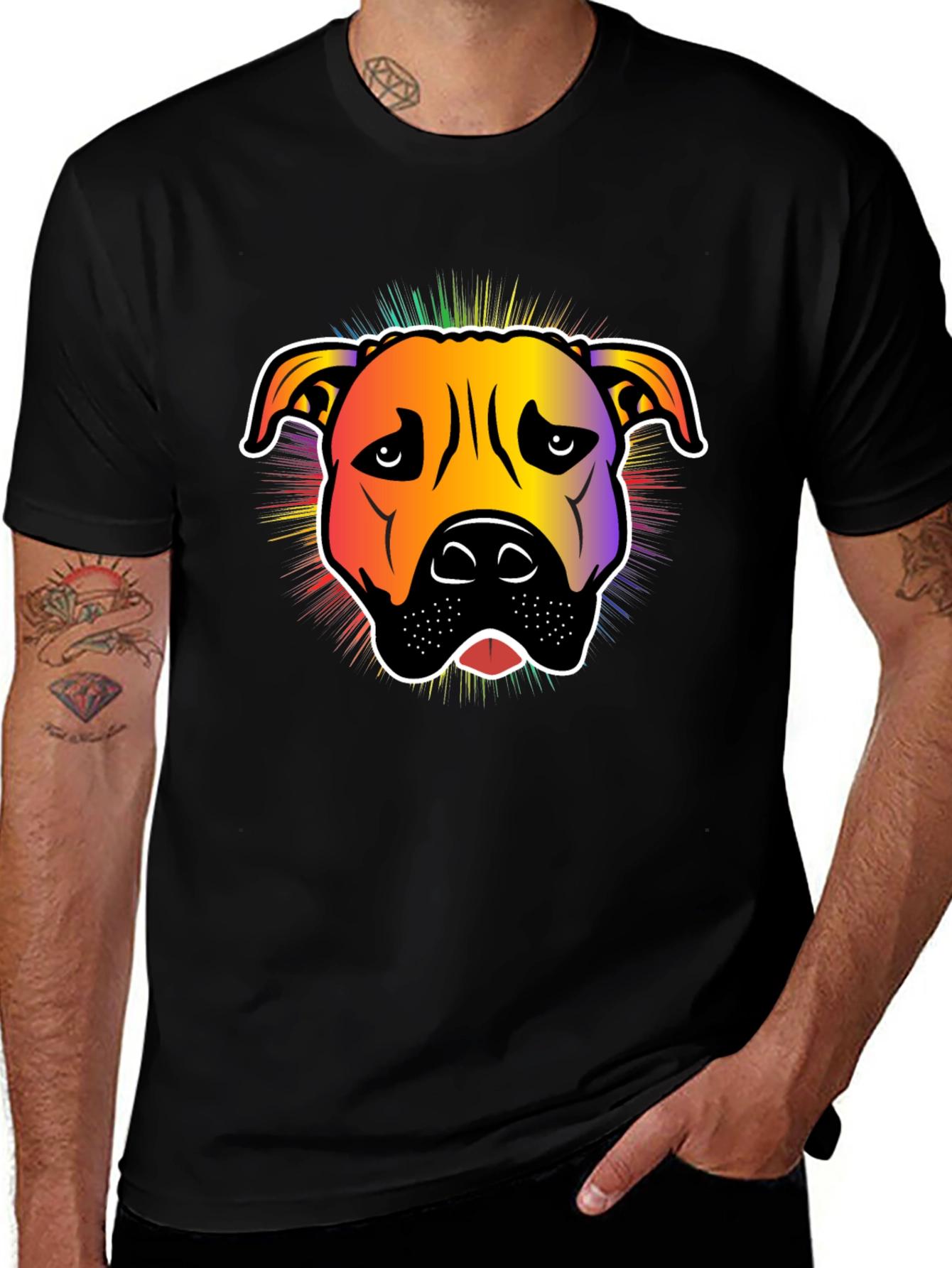 Rainbow Pitbull Graphic T-Shirt - Stylish Dog Lover Tee