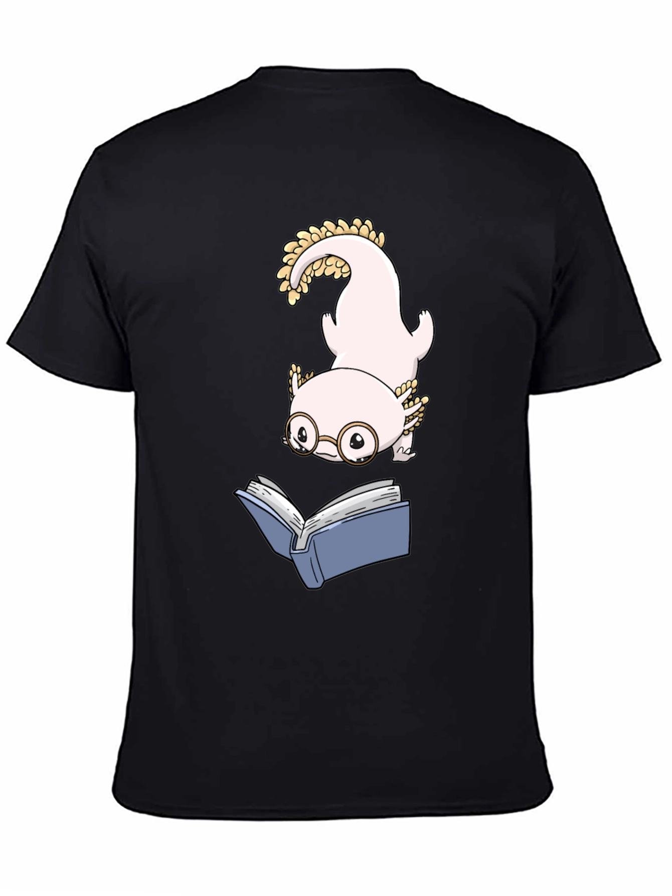 Axolotl Reading Book Black T-Shirt
