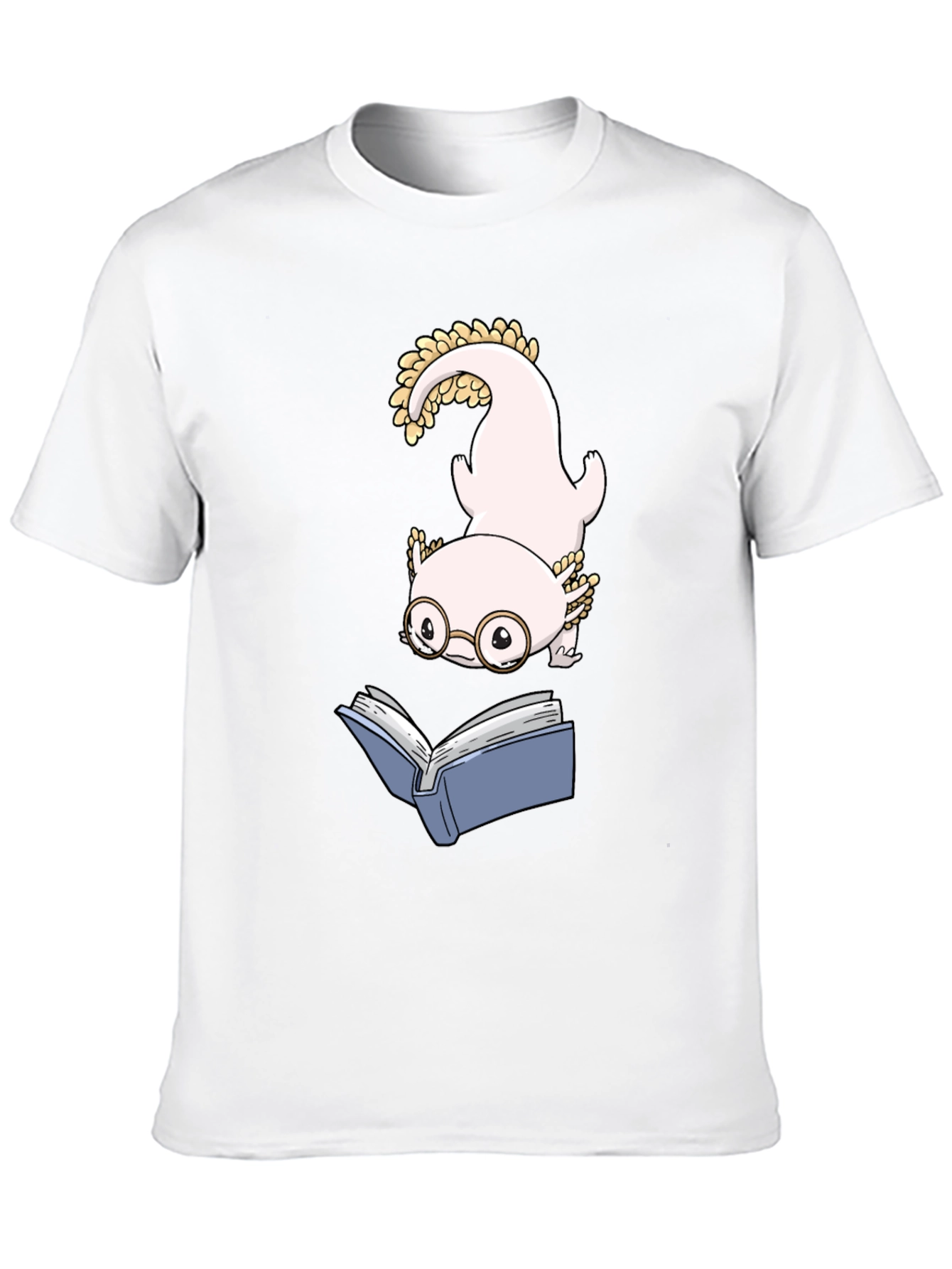 Axolotl Reading Book Black T-Shirt