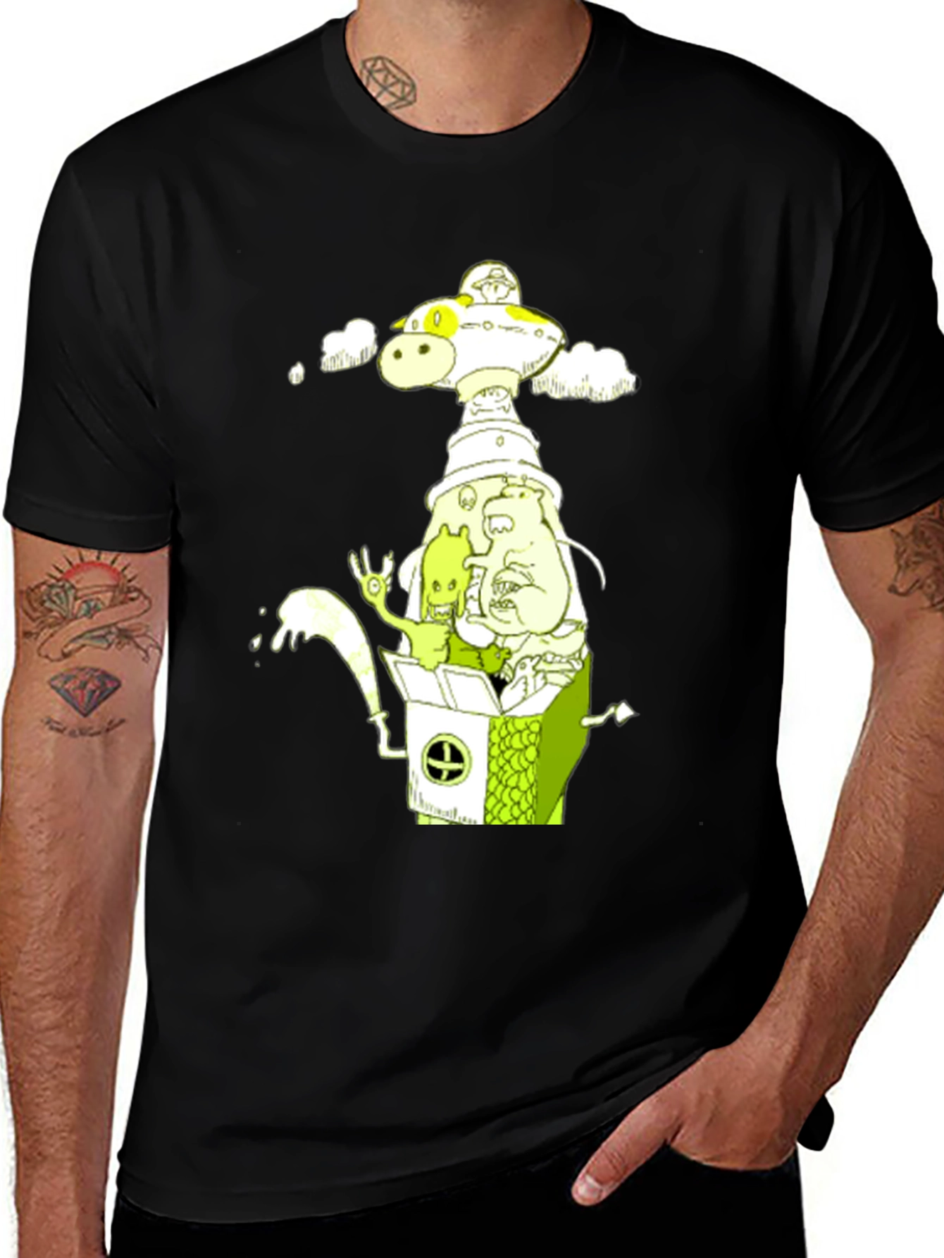 Cartoon Graphic Tee - Mens Black T-Shirt