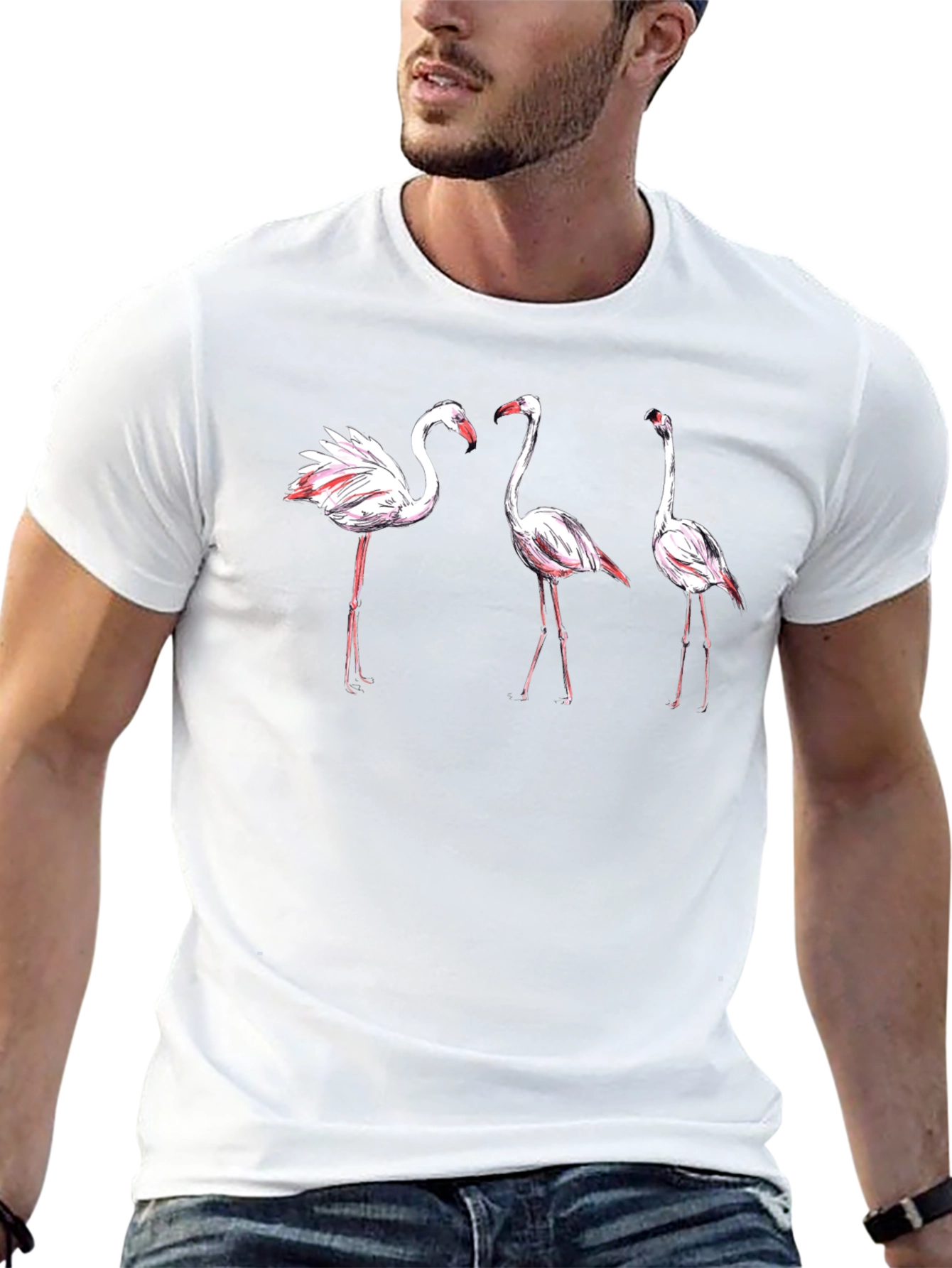 Flamingo Print Black T-Shirt