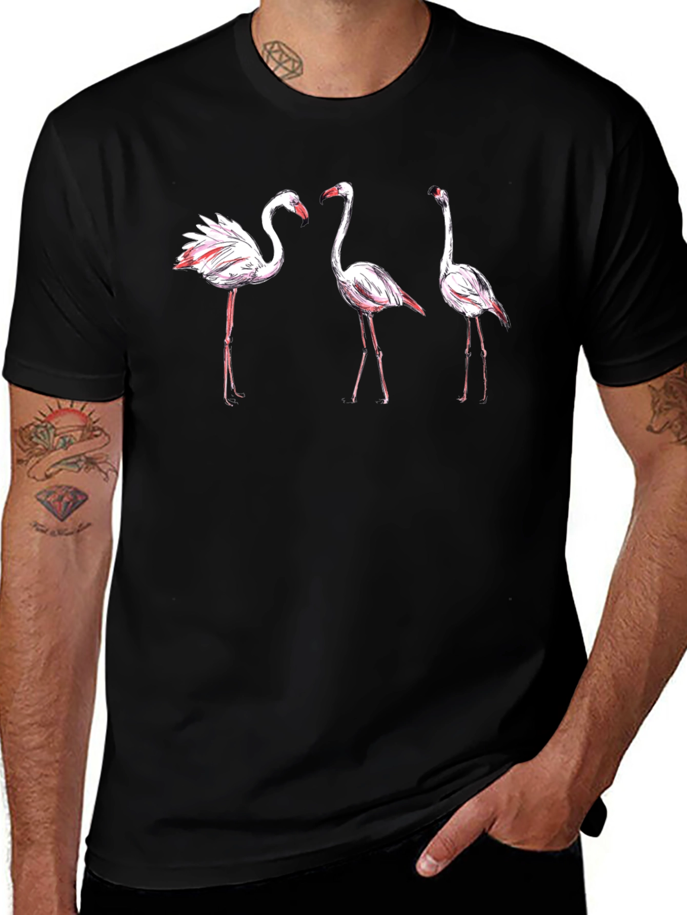 Flamingo Print Black T-Shirt