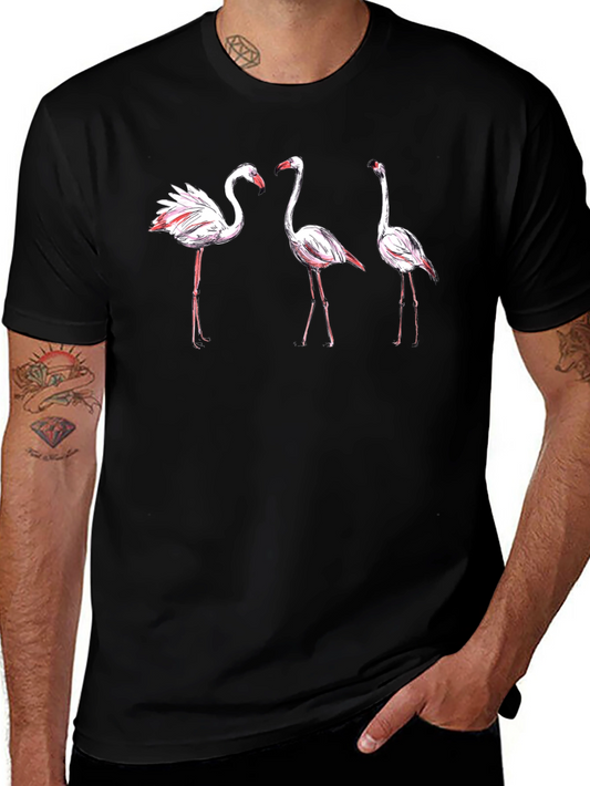 Flamingo Print Black T-Shirt