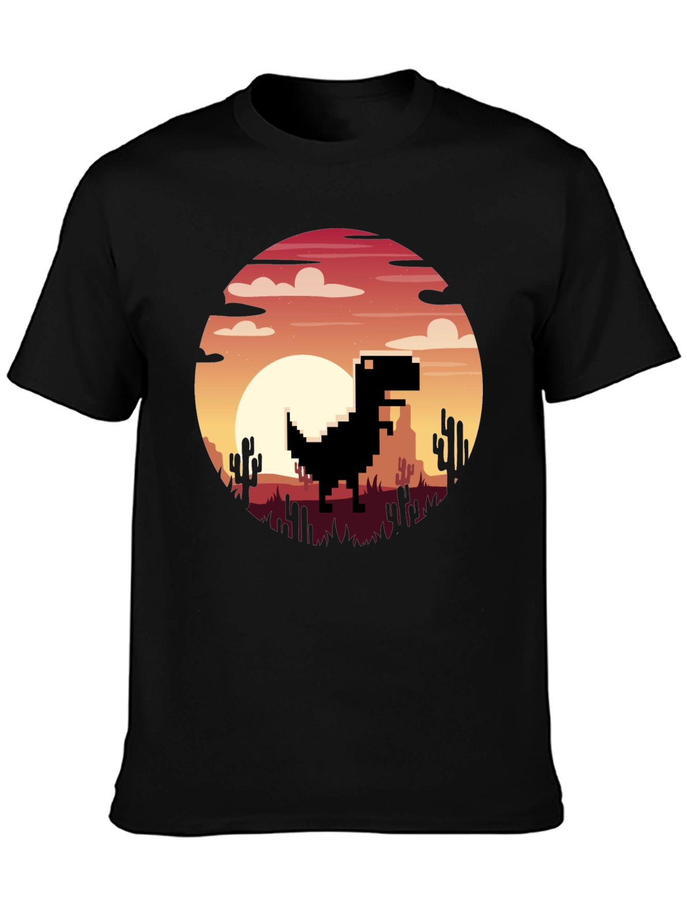 Pixel Dinosaur Sunset Graphic T-Shirt