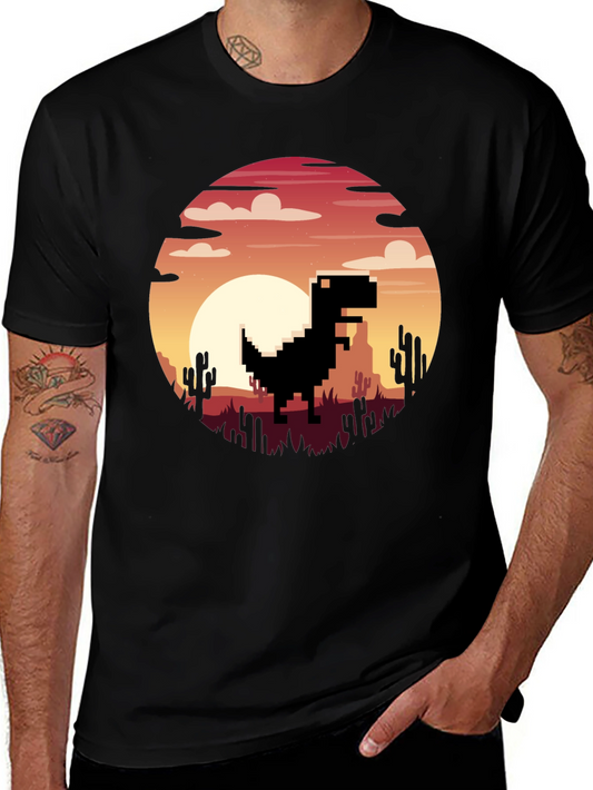 Pixel Dinosaur Sunset Graphic T-Shirt