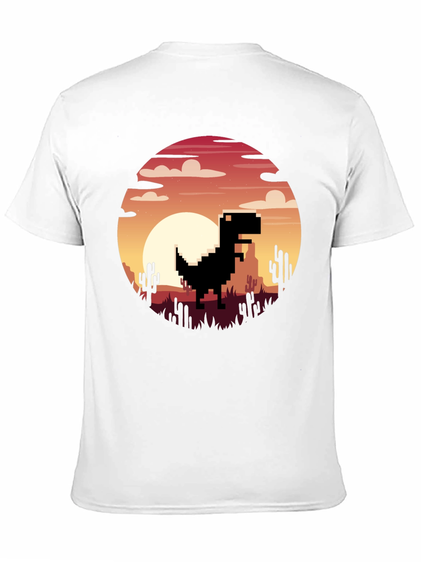 Pixel Dinosaur Sunset Graphic T-Shirt