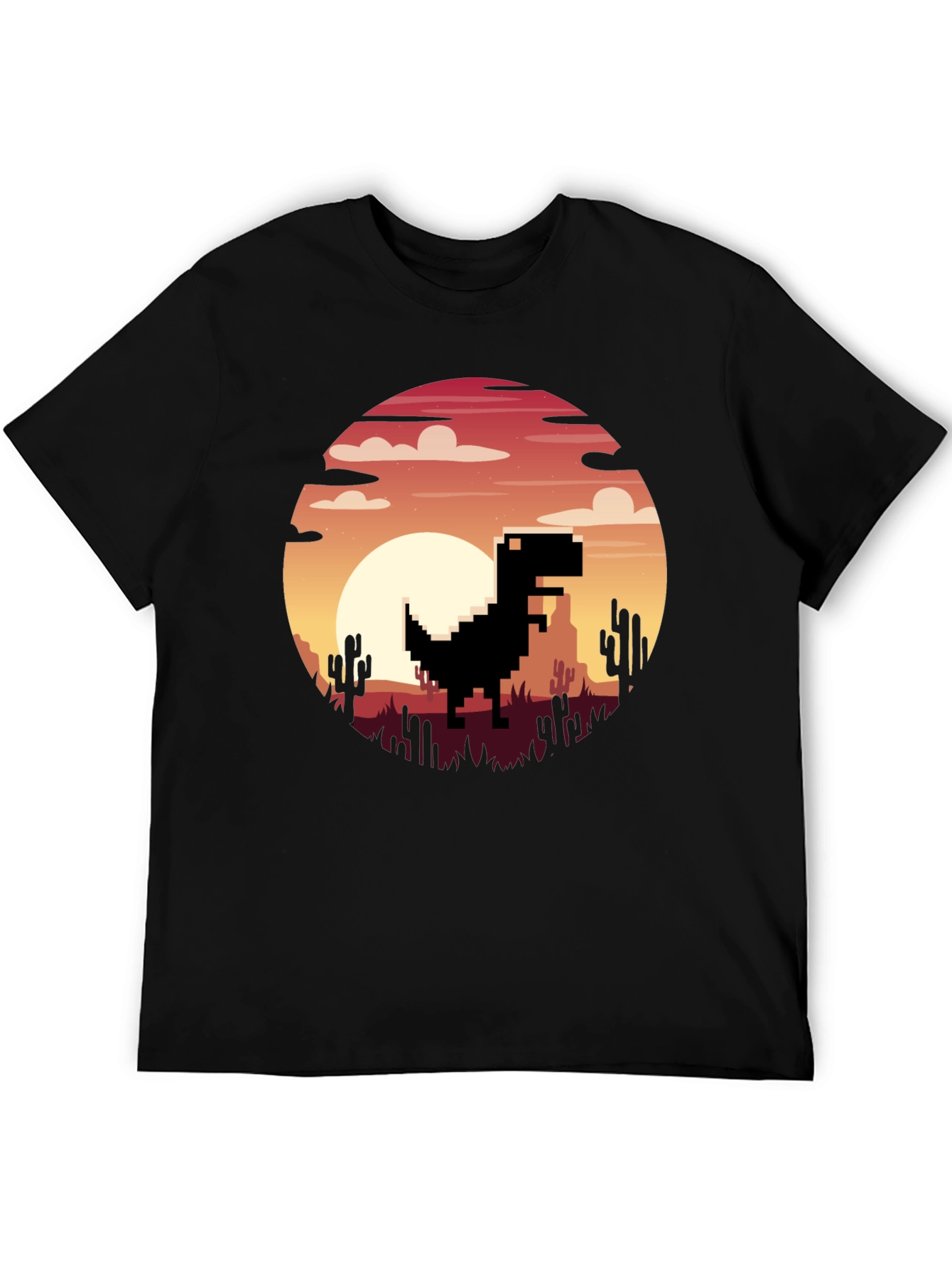 Pixel Dinosaur Sunset Graphic T-Shirt