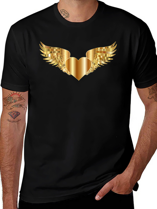 Golden Heart Wings Graphic Tee - Black