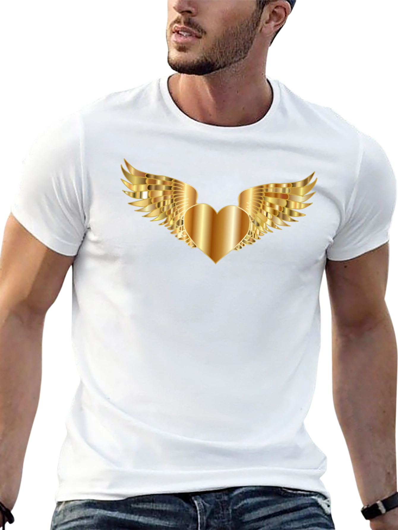 Golden Heart Wings Graphic Tee - Black