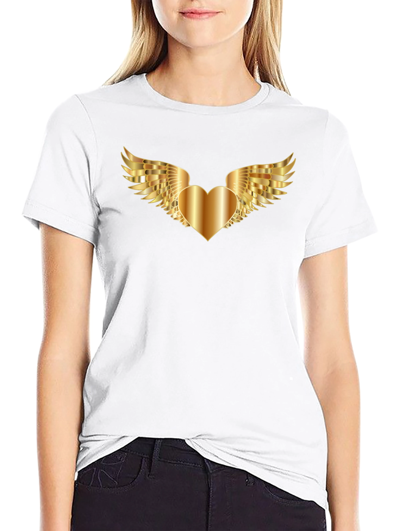 Golden Heart Wings Graphic Tee - Black