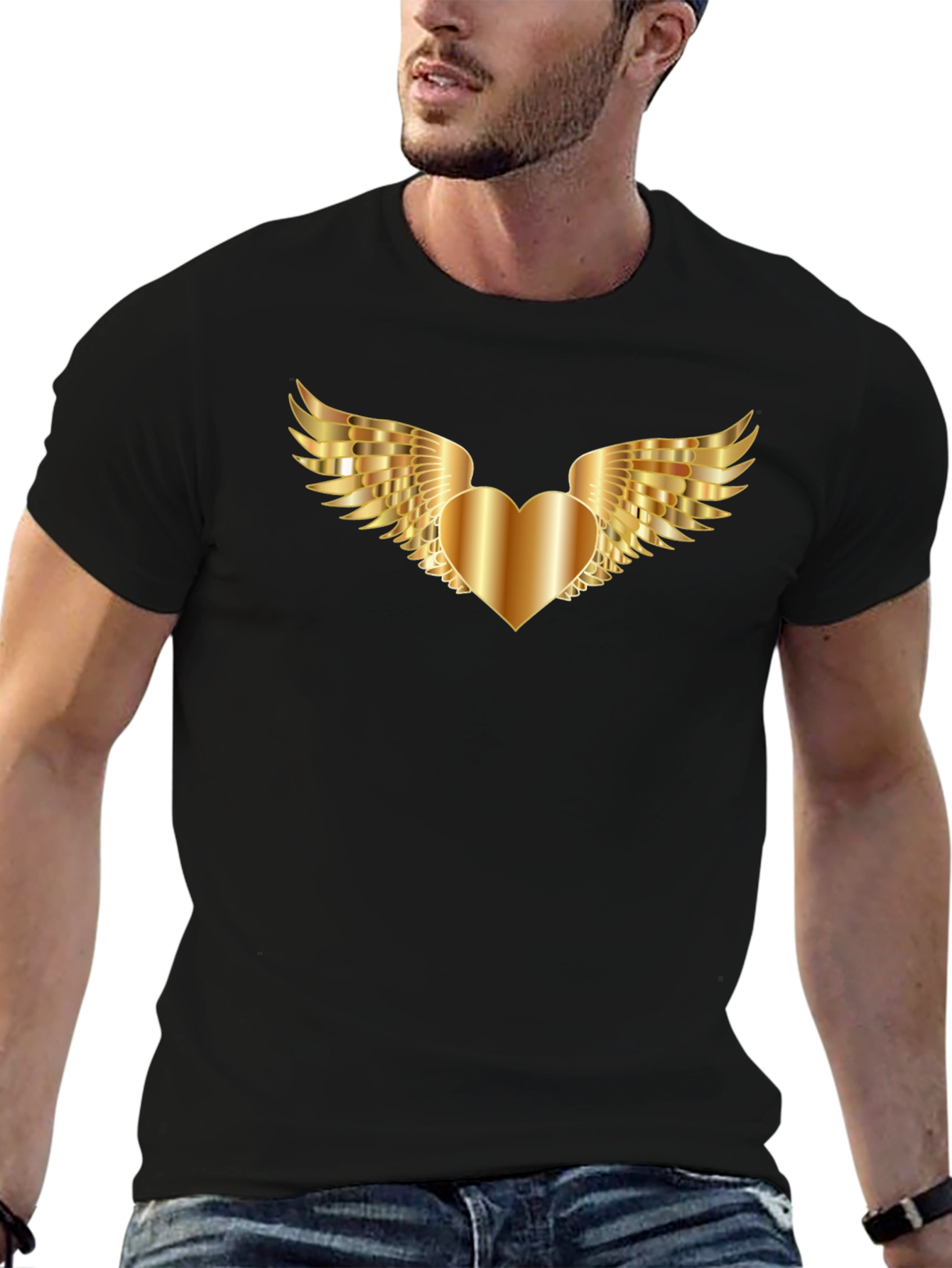 Golden Heart Wings Graphic Tee - Black