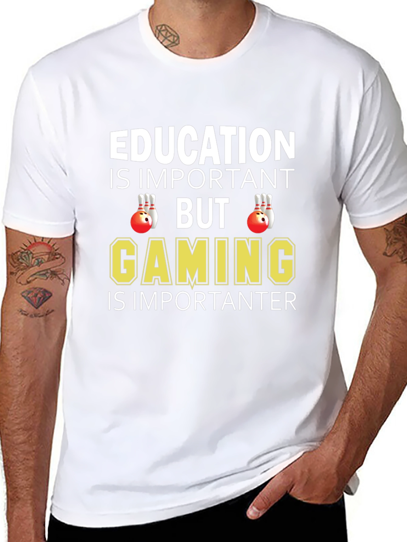 Education vs Gaming Graphic T-Shirt