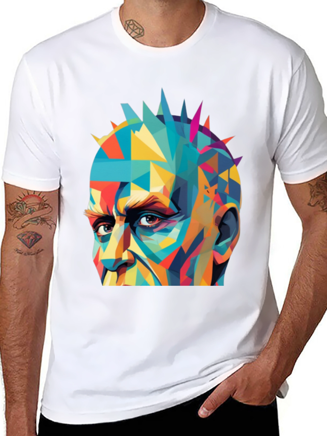 Abstract Geometric Face Graphic Black T-Shirt