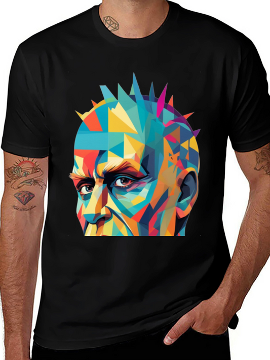 Abstract Geometric Face Graphic Black T-Shirt