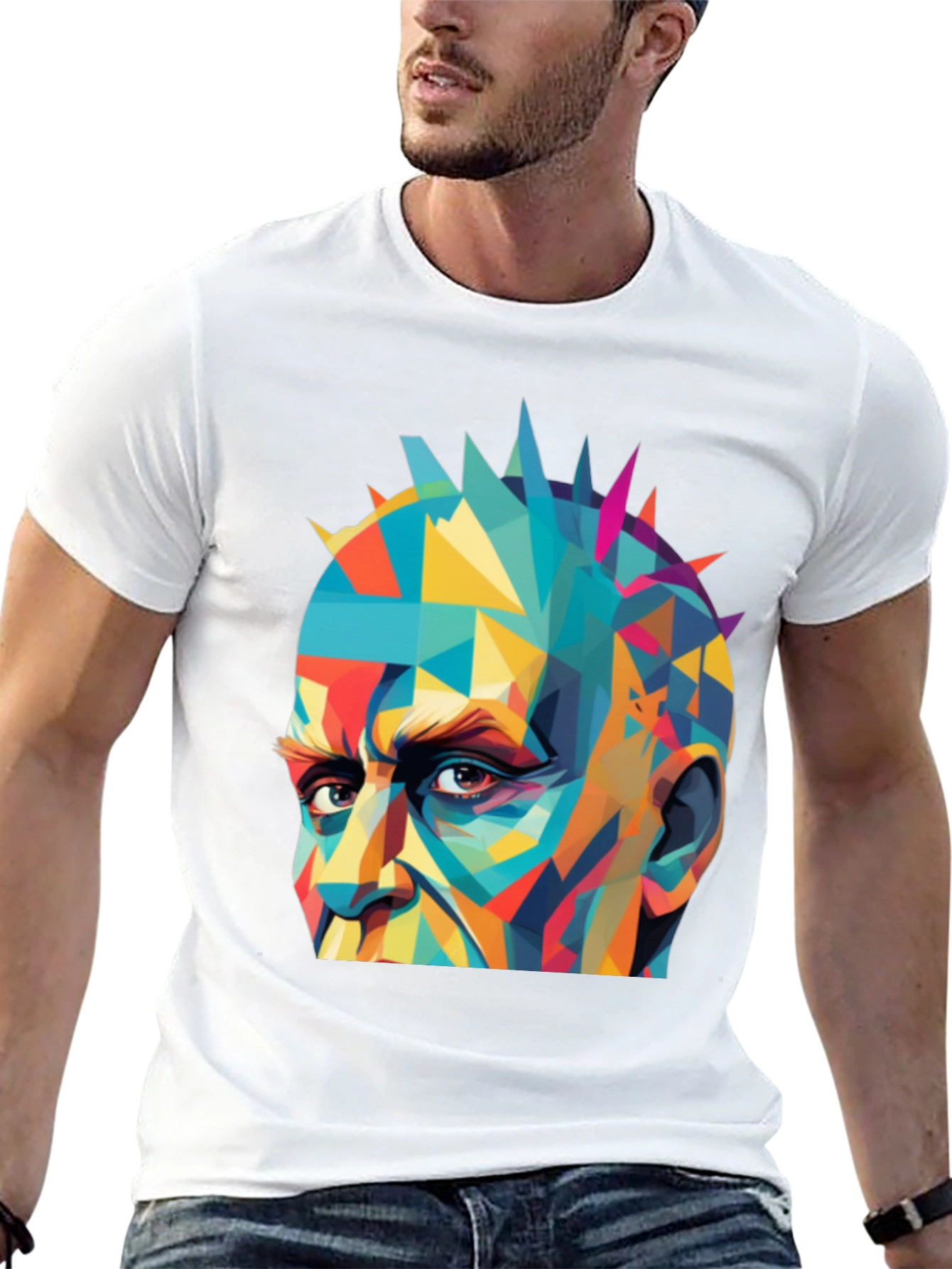Abstract Geometric Face Graphic Black T-Shirt