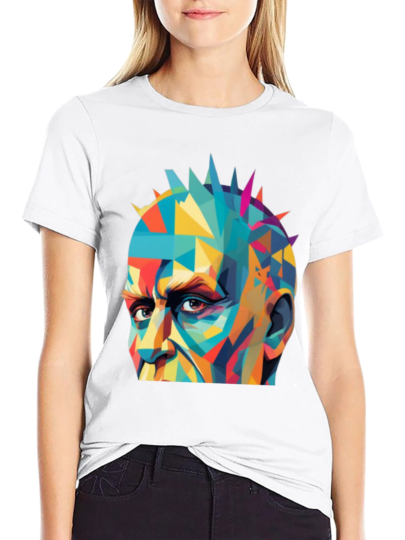 Abstract Geometric Face Graphic Black T-Shirt