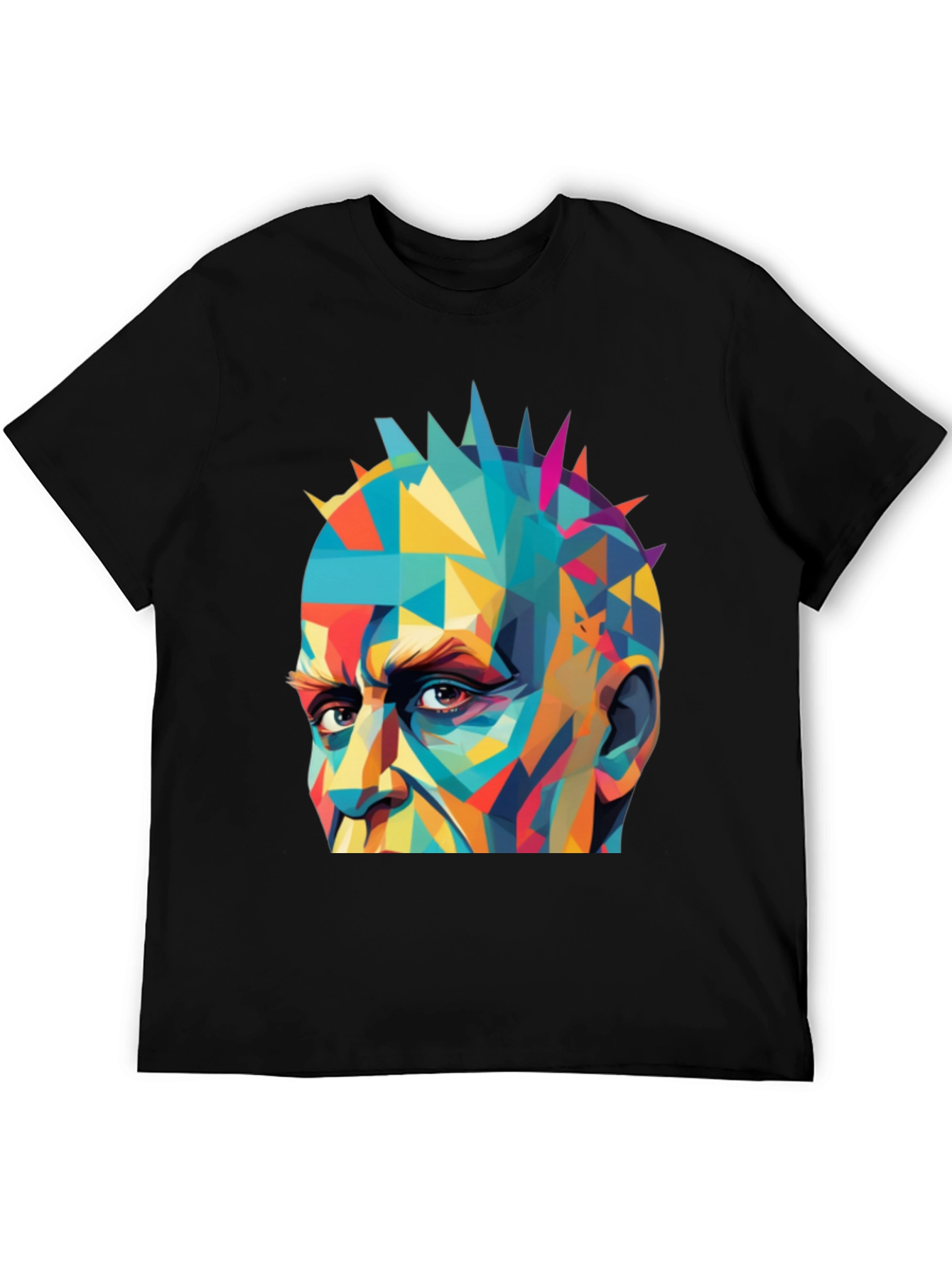 Abstract Geometric Face Graphic Black T-Shirt