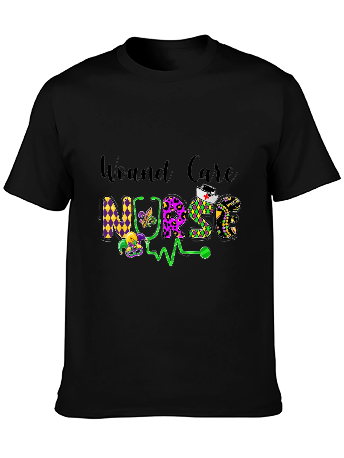 Wound Care Nurse T-Shirt Mardi Gras Design