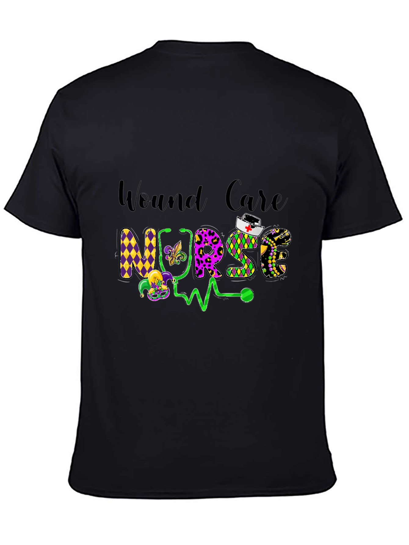 Wound Care Nurse T-Shirt Mardi Gras Design